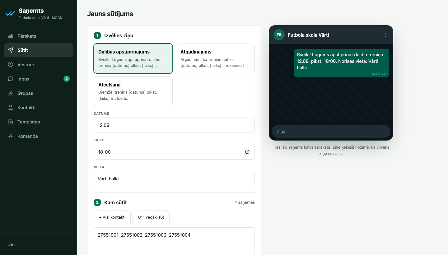 Saņemts sūtīšanas skats ar WhatsApp preview